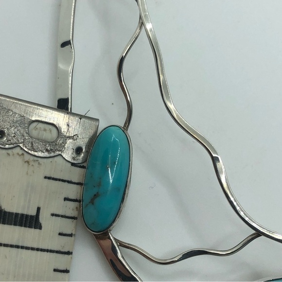 STERLING Silver & Turquoise Bib Collar Necklace Sits @ 10” - 12” Vintage - Picture 9 of 10